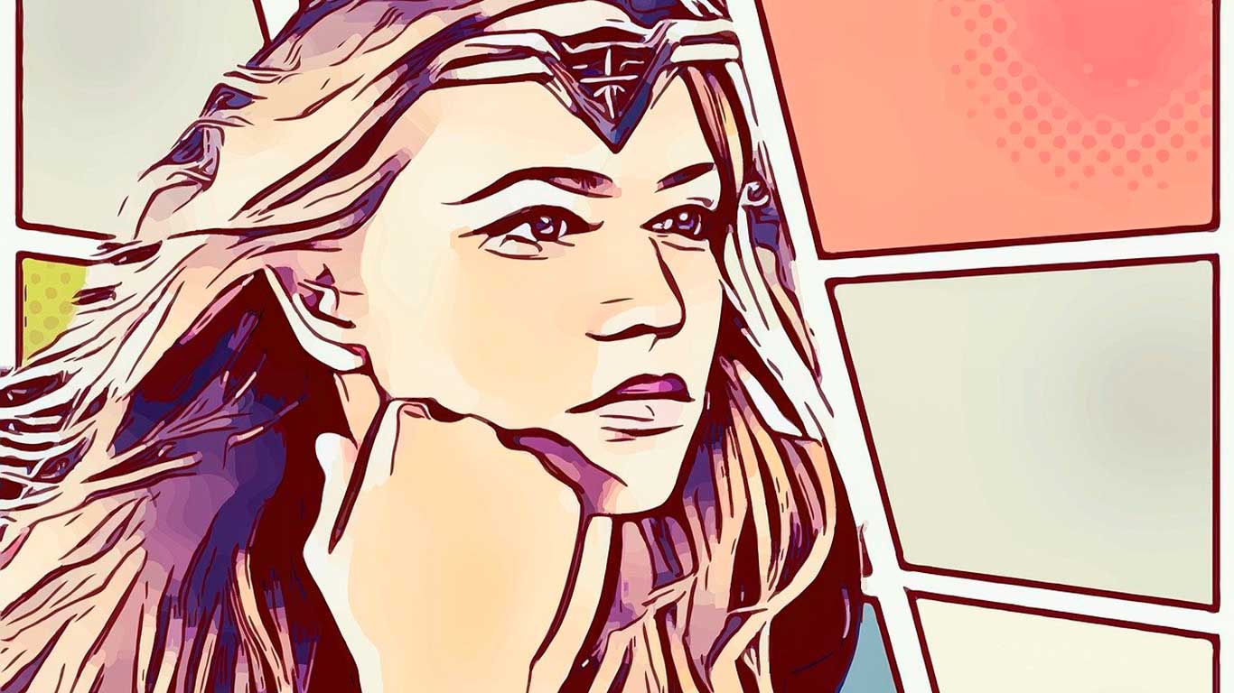 Vivian Ignacio - Capa do post "Complexo de Jonas: e o nosso medo de brilhar". Na imagem temos a representação de uma mulher ilustrada com o estilo cartoon, a ilustração é feita em tons pasteis e pontilhismo, a mulher está olhando a frente com feição reflexiva